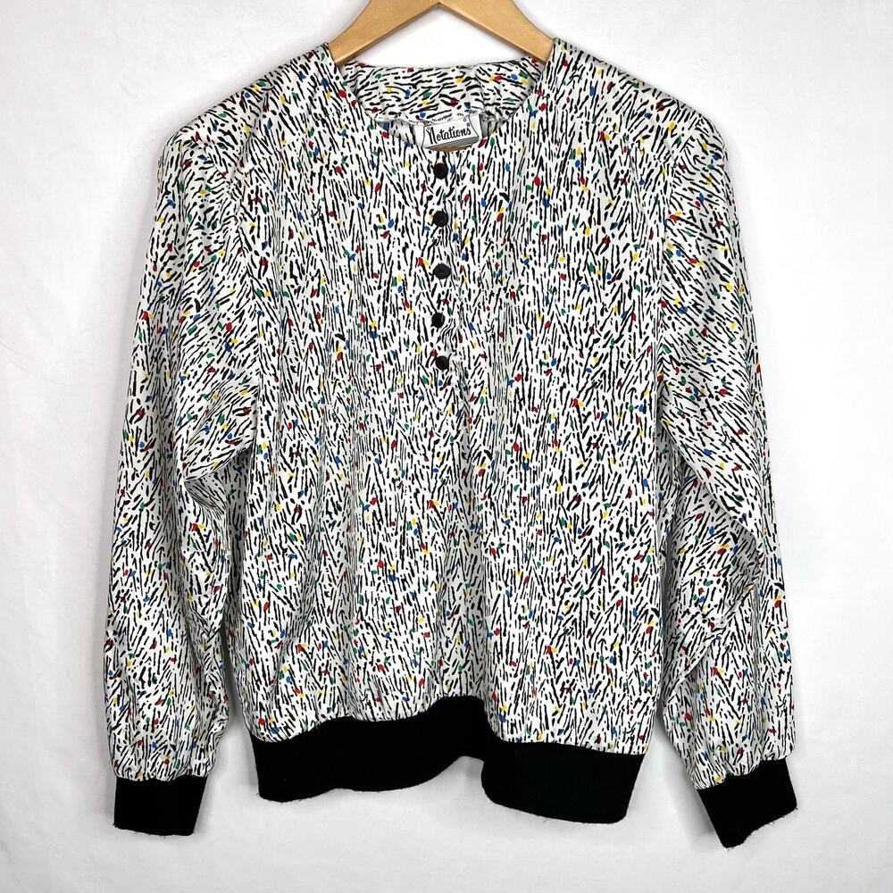 Vintage 80s Notations Funky Abstract Blouse Small
